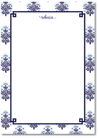 Note pad with decorative border and name 'rebecca' on a white background