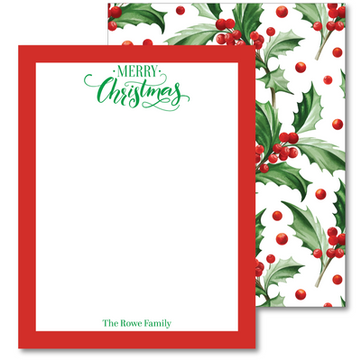 Christmas-themed letterhead with holly design and 'Merry Christmas' text.