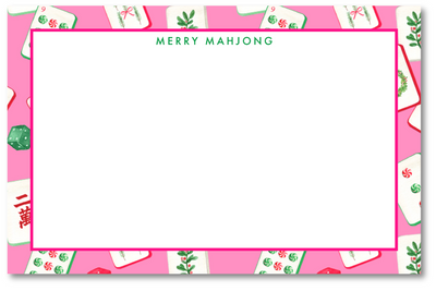 Merry Mahjong card with pink border and Mahjong-themed design
