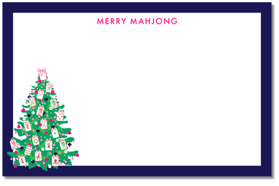 Christmas tree made of Mahjong tiles with 'Merry Mahjong' text on a white background