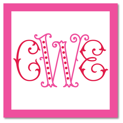 Decorative initials 'CW' in pink on a white background with a pink border