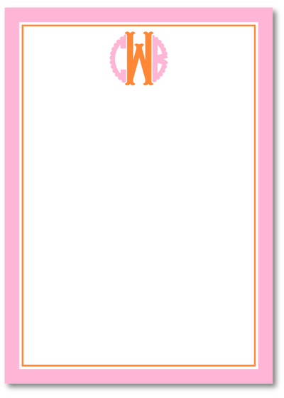 Notepad with pink border and monogram in the center