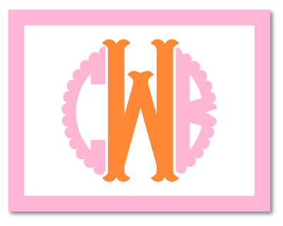 Monogram with 'CW' in orange inside a pink decorative border on a white background