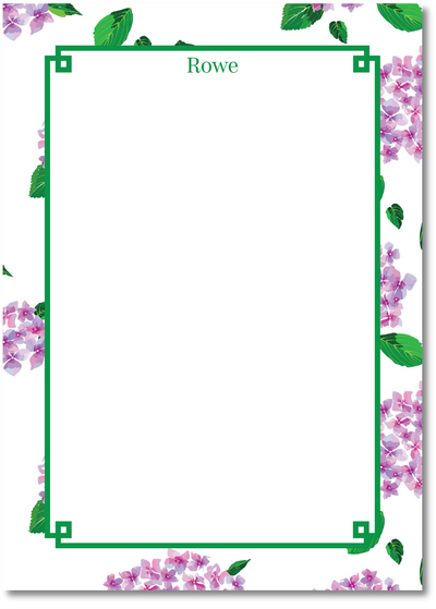 Floral border design with green frame and pink flowers on a white background