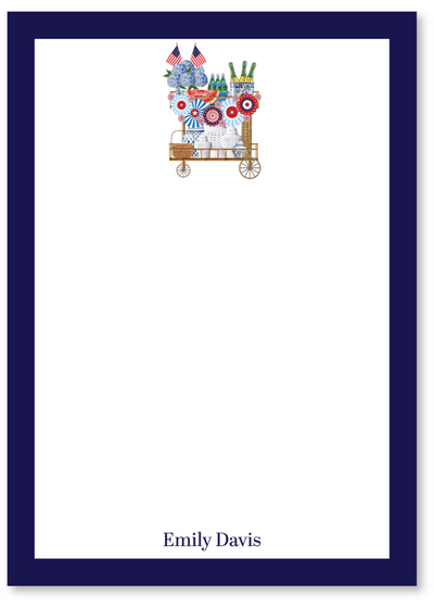 Notepad with a decorative border featuring a cart of flowers and the name 'Emily Davis' at the bottom.