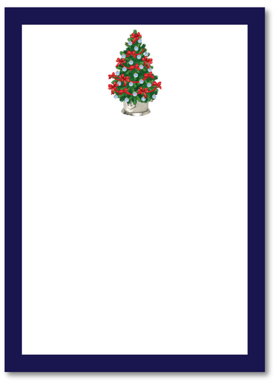Christmas tree with red berries on a white background with a blue border