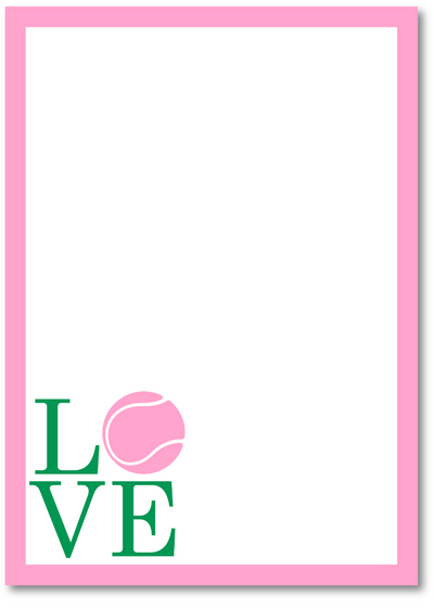 Framed artwork with 'LOVE' text and pink tennis ball design on a white background
