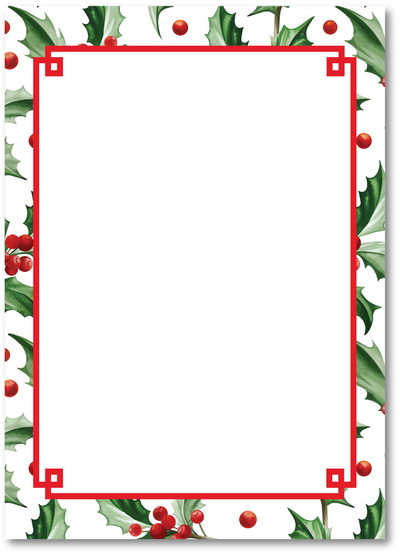 Christmas-themed notepad with holly leaves and berries on a white background