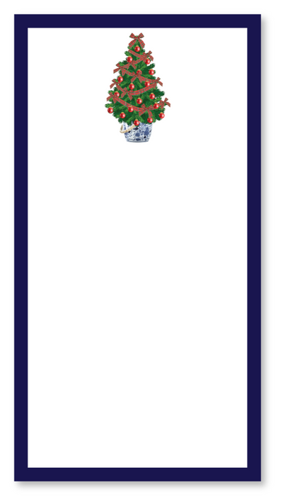 Notepad with a Christmas tree design on a white background