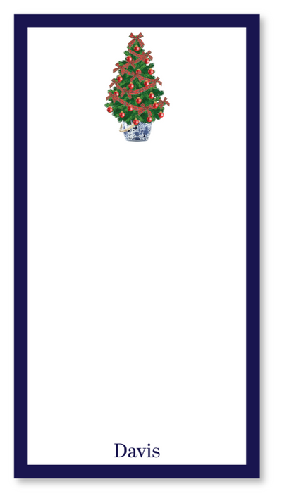 Notepad with a Christmas tree design and the name 'Davis' on a white background