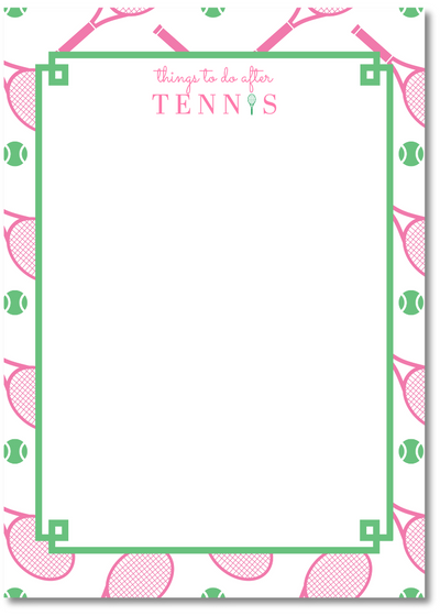 Notebook with tennis-themed cover design on a white background