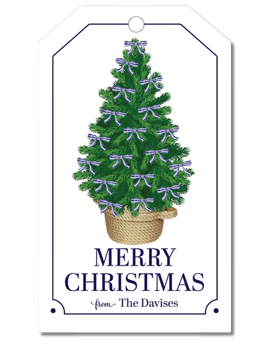 Christmas tree with ribbons on a white background, featuring 'Merry Christmas from The Davises' text.