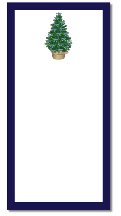 Small potted Christmas tree inside a blue frame on a white background