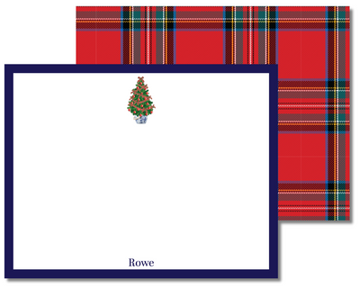 Note card with Christmas tree design and plaid envelope