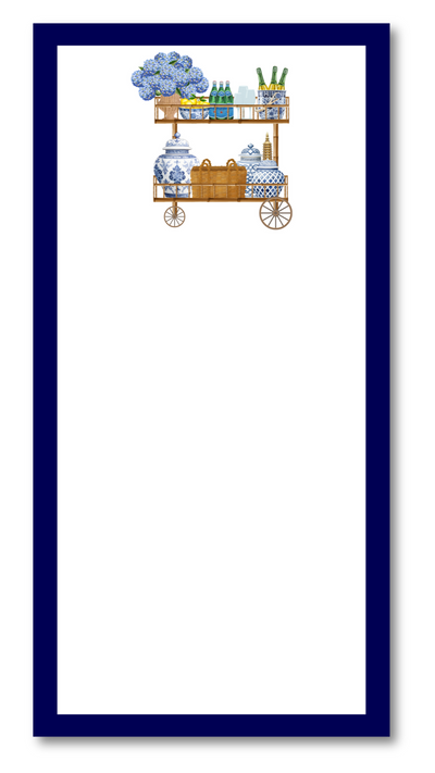 Notepad with a decorative design of a bar cart on a white background