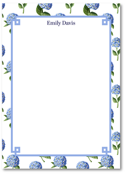 Floral border with blue flowers and green leaves on a white background, featuring the name 'Emily Davis'.