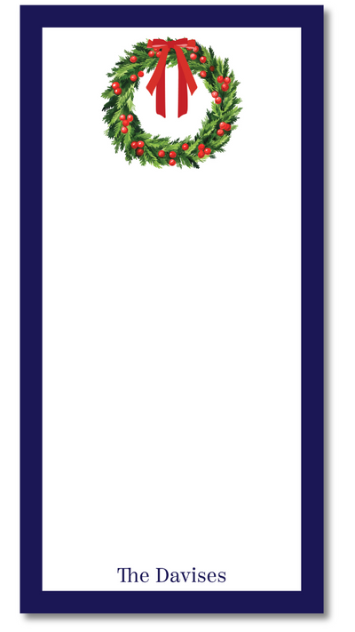 Notepad with a Christmas wreath design and 'The Davises' text on a white background