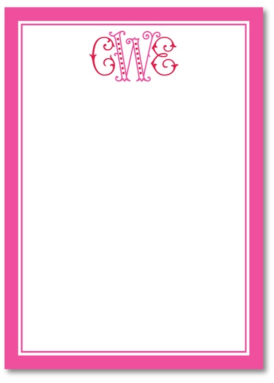 White paper with pink border and decorative text at the top