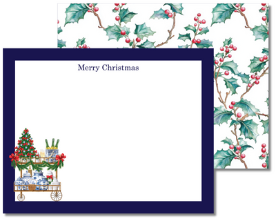 Christmas card with decorative border and holly design