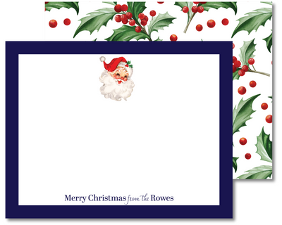 Christmas card with Santa Claus illustration and holly design