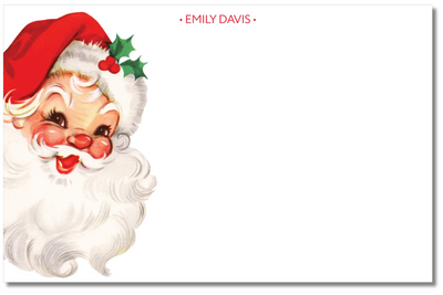 Vintage-style Santa Claus illustration on a card with 'EMILY DAVIS' printed below.