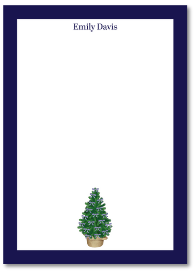 Letterhead with a Christmas tree design and a blue border