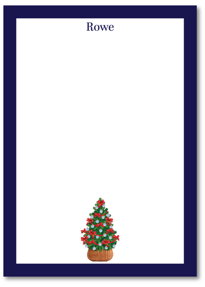 Notepad with a Christmas tree design and the name 'Rowe' on a white background.