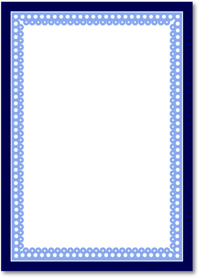 Navy blue border with light blue polka dots on a white background